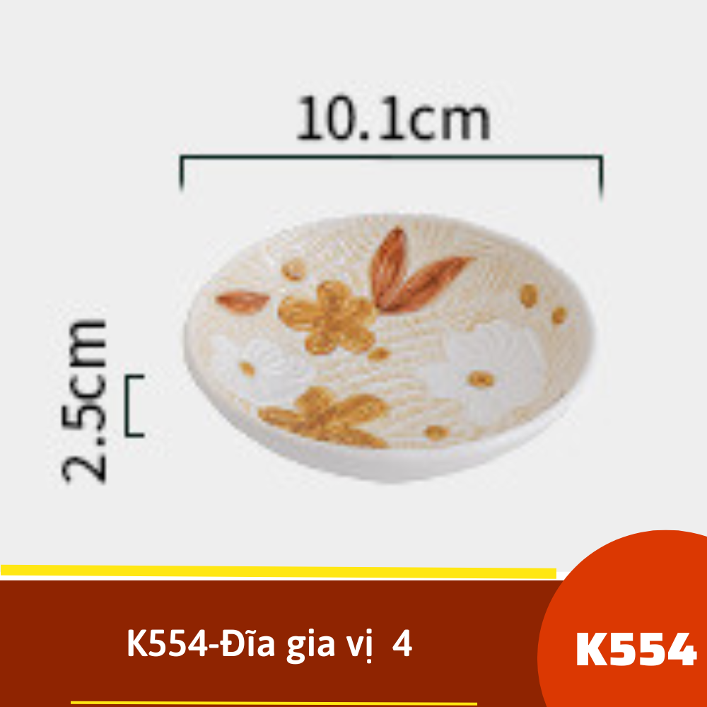 K554-Đĩa gia vị  4 -Hoa păng xê mùa thu vẽ tay xuất âu