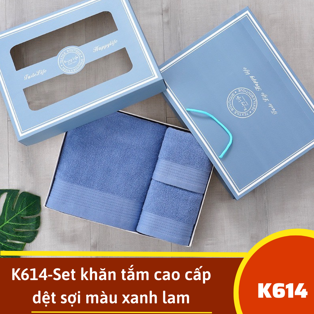 K614-Set khăn tắm cao cấp dệt sợi màu xanh lam