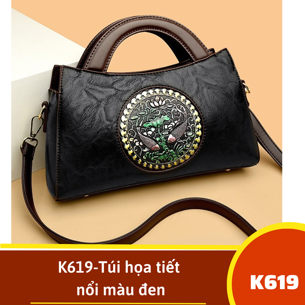 K619-Túi họa tiết nổi màu đen