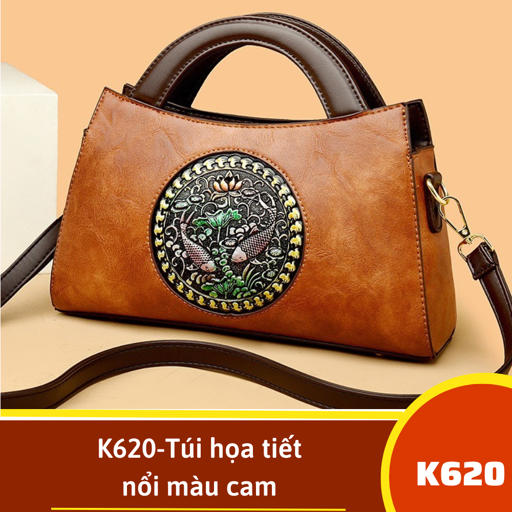 K620-Túi họa tiết nổi màu cam