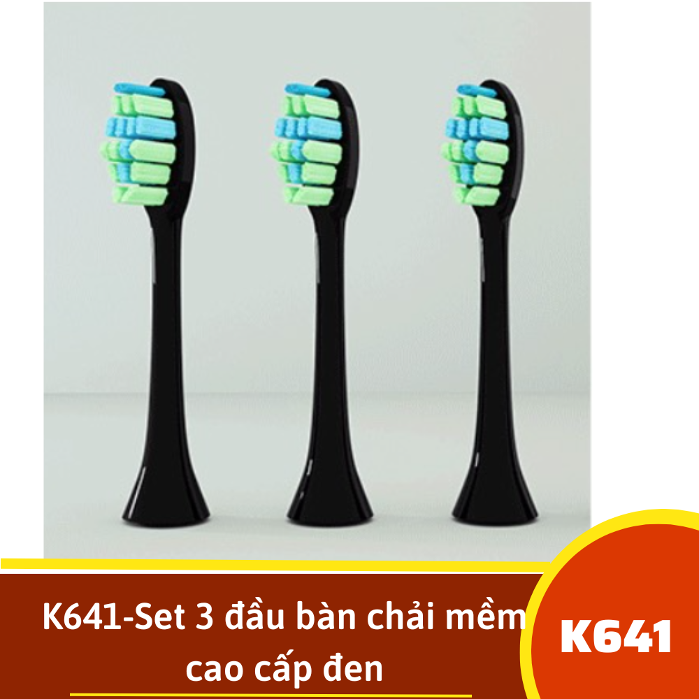 K641-Set 3 đầu bàn chải mềm cao cấp đen
