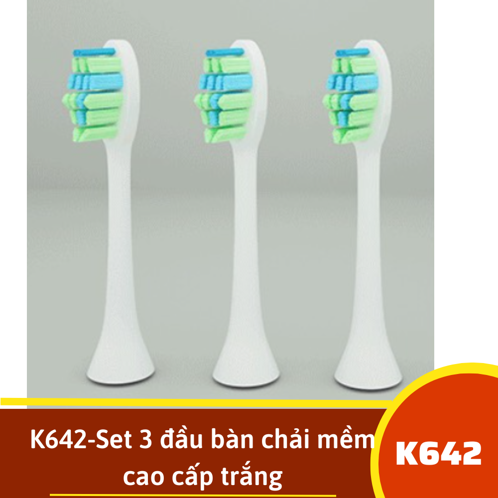 K642-Set 3 đầu bàn chải mềm cao cấp trắng