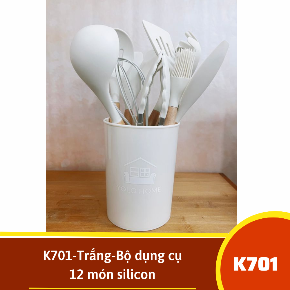 K701-Trắng-Bộ dụng cụ 12 món silicon