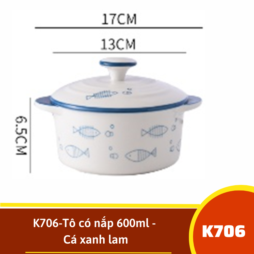 K706-Tô có nắp 600ml - Cá xanh lam