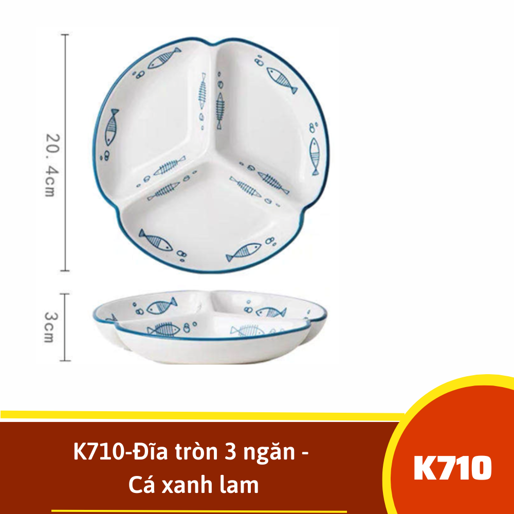 K710-Đĩa tròn 3 ngăn - Cá xanh lam
