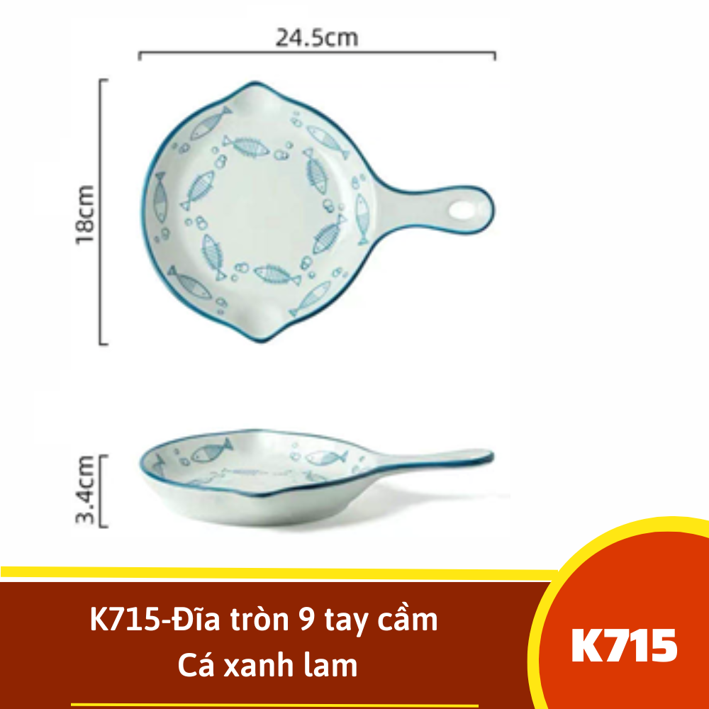 K715-Đĩa tròn 9 tay cầm  - Cá xanh lam