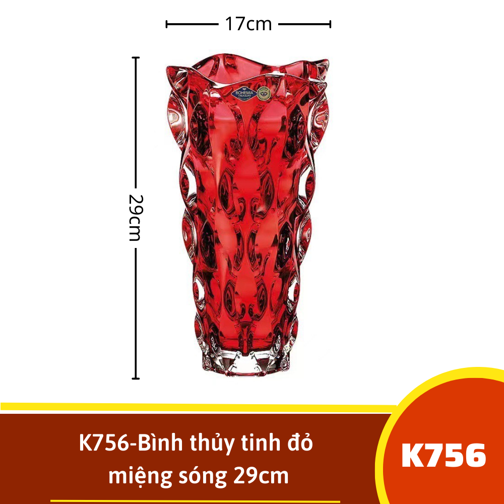 K756-Bình thủy tinh đỏ miệng sóng 29cm