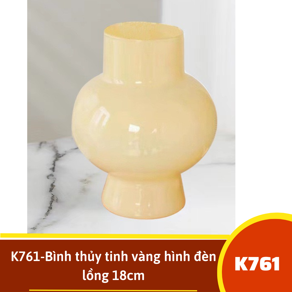 K761-Bình thủy tinh vàng hình đèn lồng 18cm