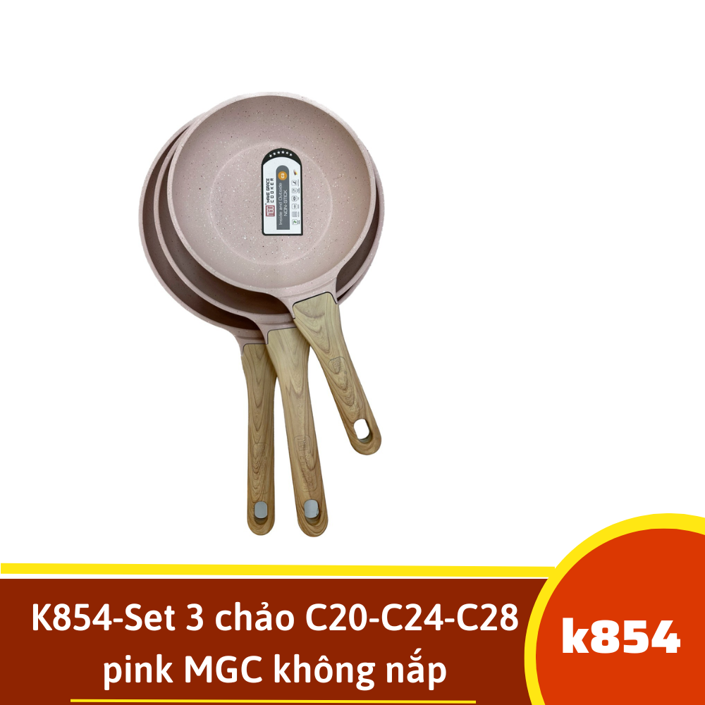 K854-Set 3 chảo C20-C24-C28 pink MGC không nắp