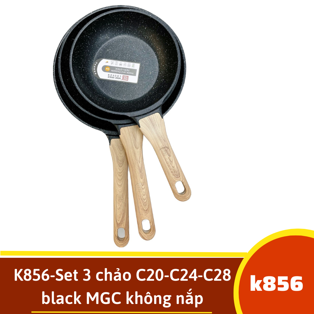 K856-Set 3 chảo C20-C24-C28 black MGC không nắp