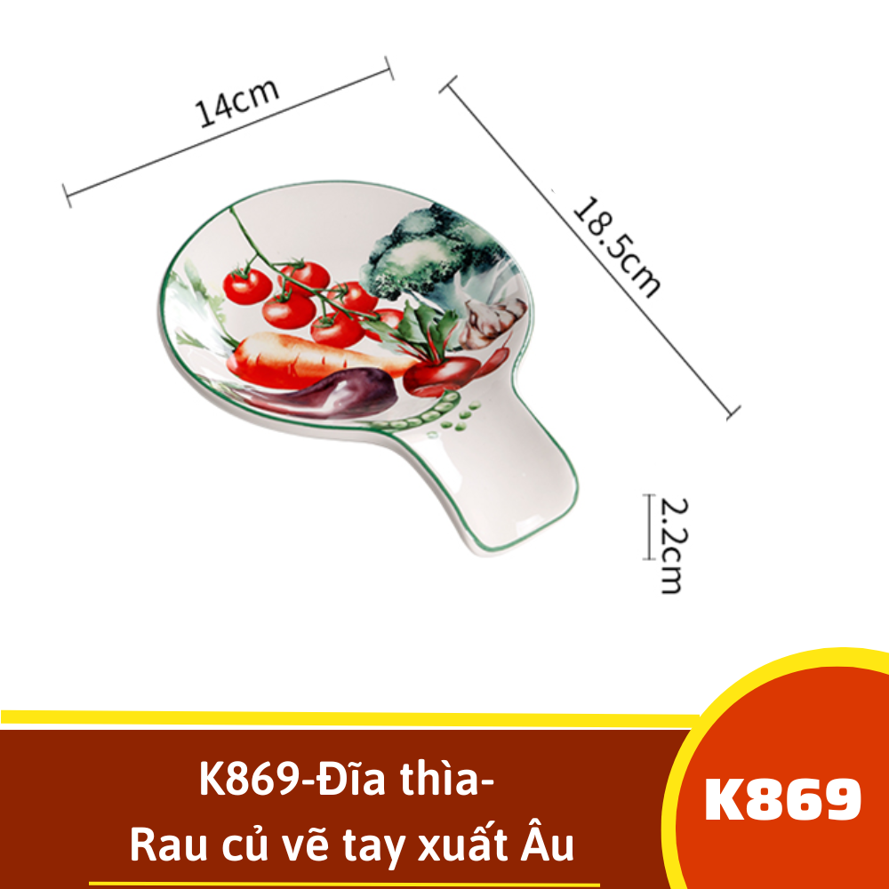 K869-Đĩa thìa- Rau củ vẽ tay xuất Âu