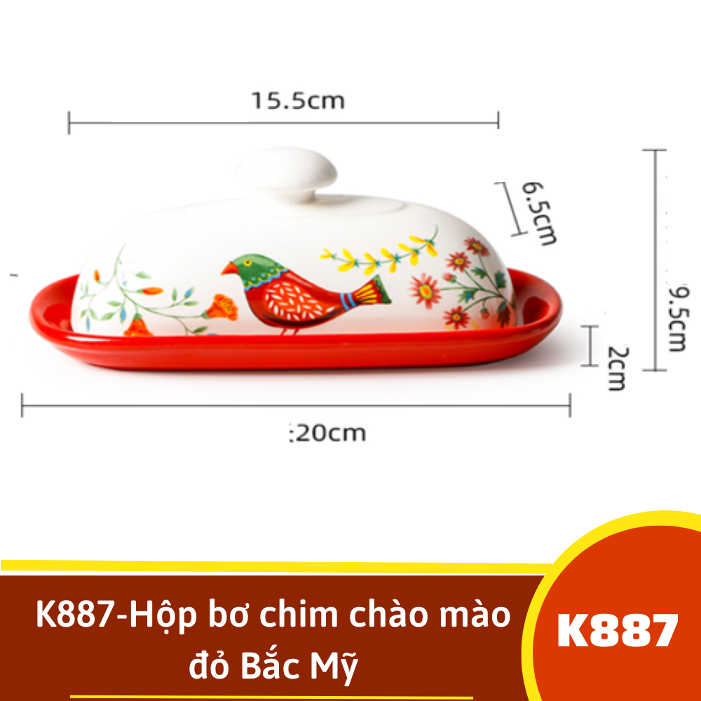 K887-Hộp bơ chim chào mào đỏ Bắc Mỹ