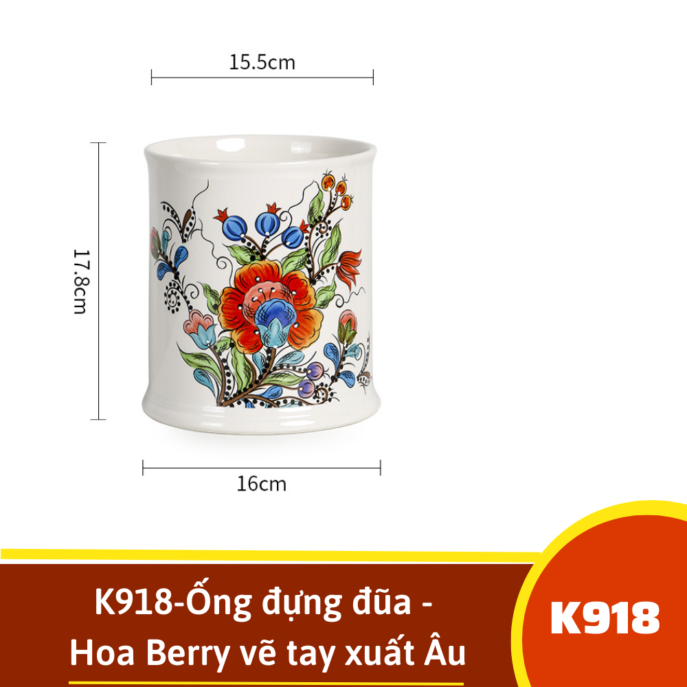 K918-Ống đựng đồ - Hoa Berry vẽ tay xuất Âu