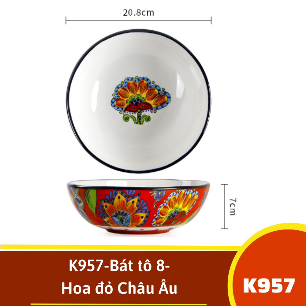 K957-Bát tô 8-Hoa đỏ Châu Âu