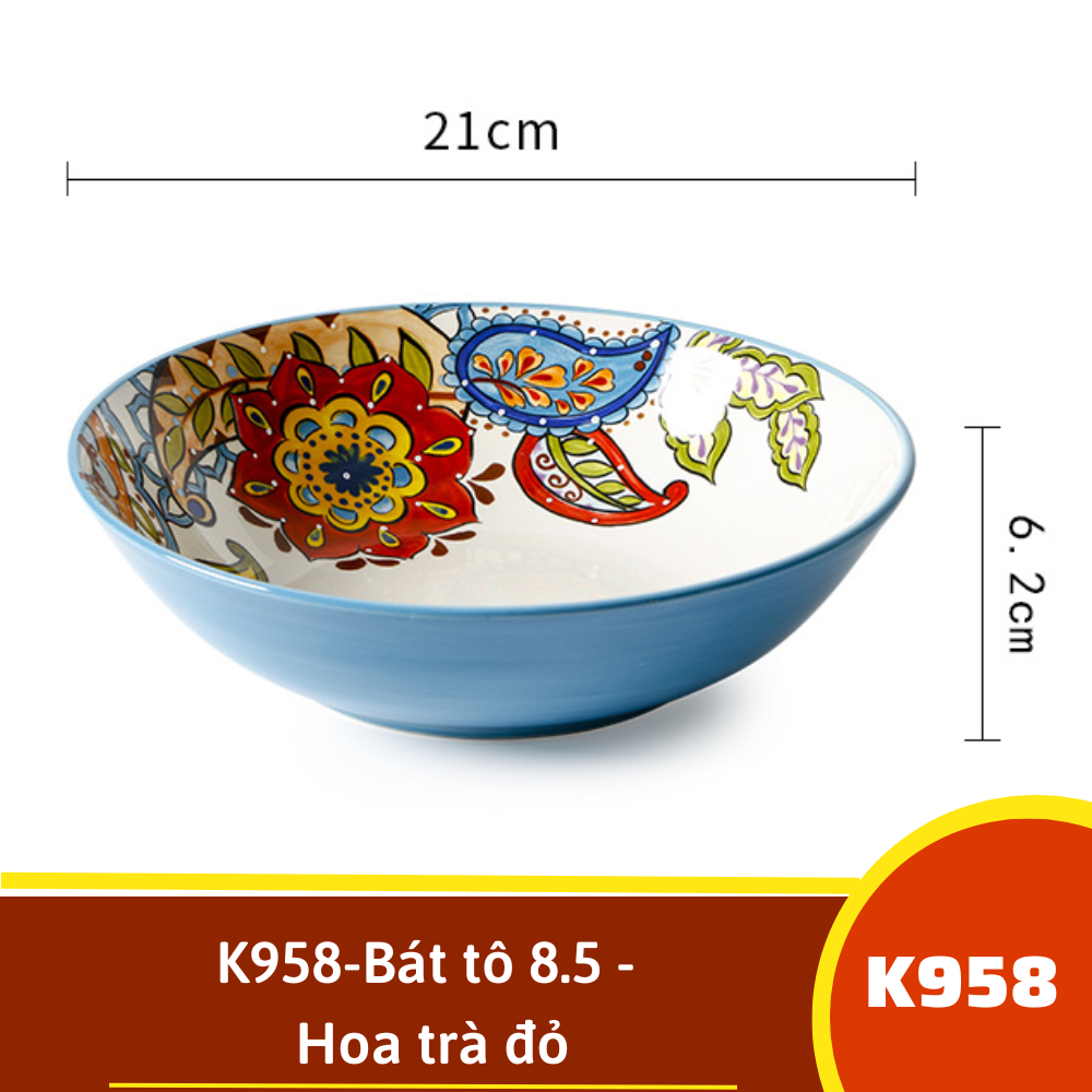 K958-Bát tô 8.5 - Hoa trà đỏ