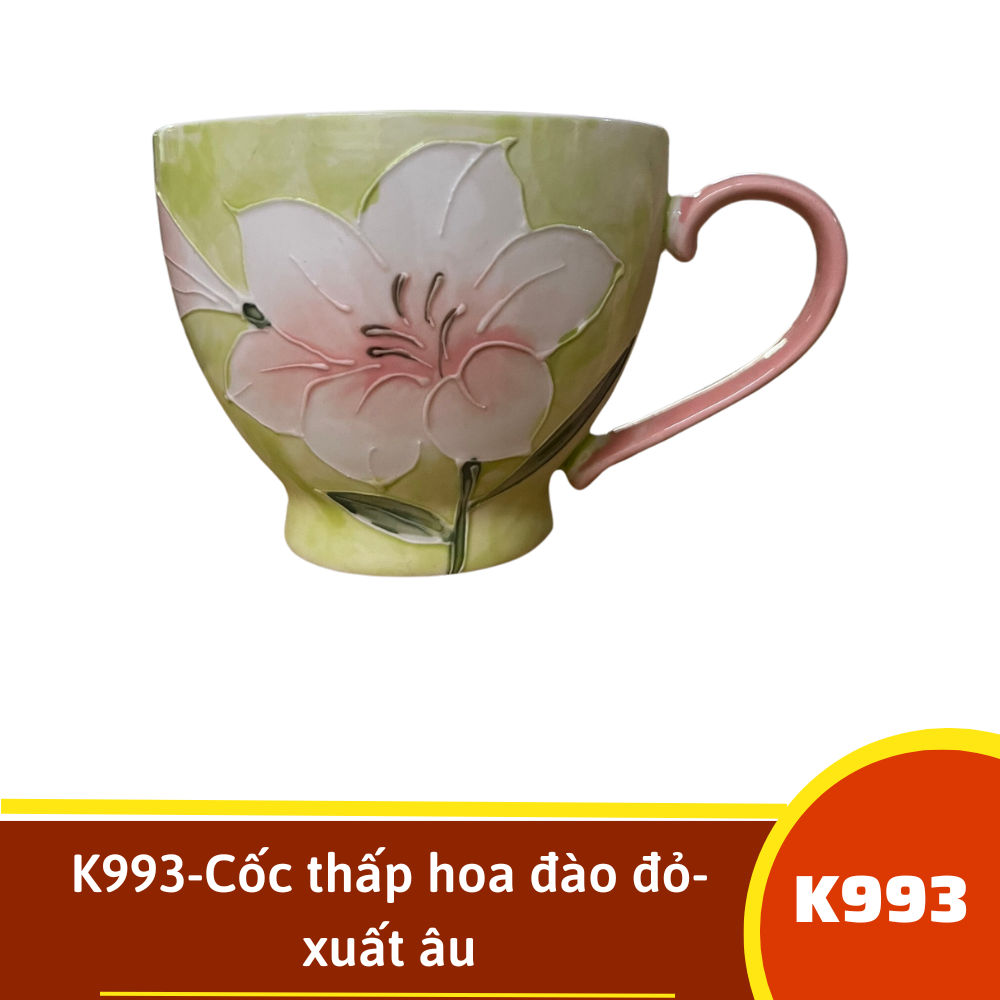 K993-Cốc thấp hoa đào đỏ- xuất âu
