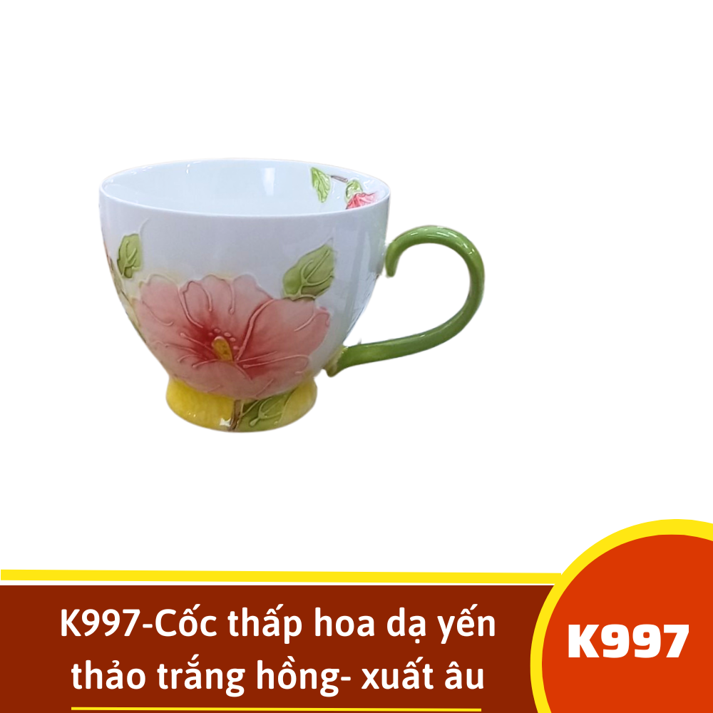 K997-Cốc thấp hoa dạ yến thảo trắng hồng- xuất âu
