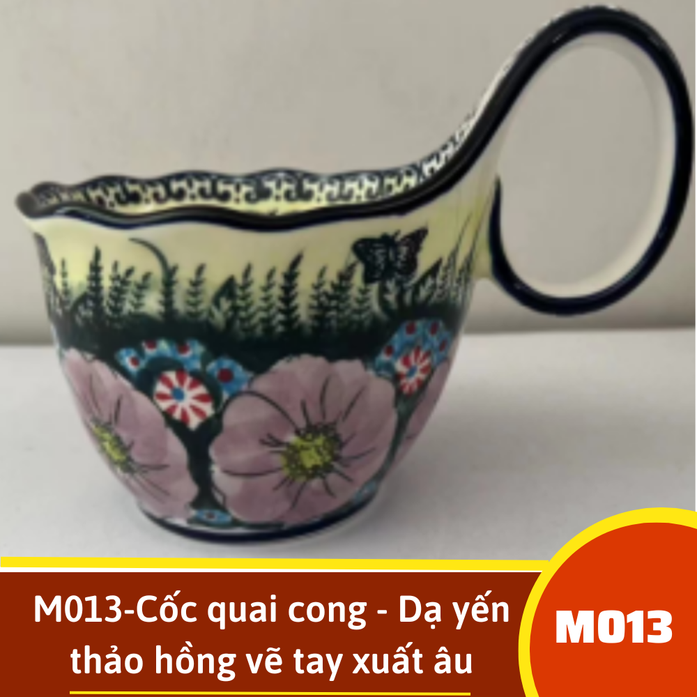 M013-Cốc quai cong - Dạ yến thảo hồng vẽ tay xuất âu