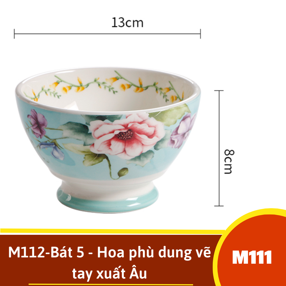 M112-Bát 5 - Hoa phù dung vẽ tay xuất Âu