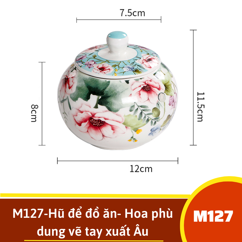 M127-Hũ để đồ ăn- Hoa phù dung vẽ tay xuất Âu