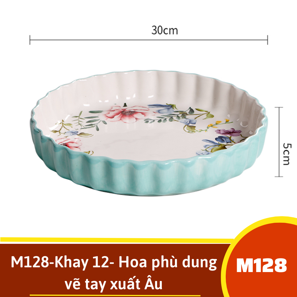 M128-Khay 12- Hoa phù dung vẽ tay xuất Âu