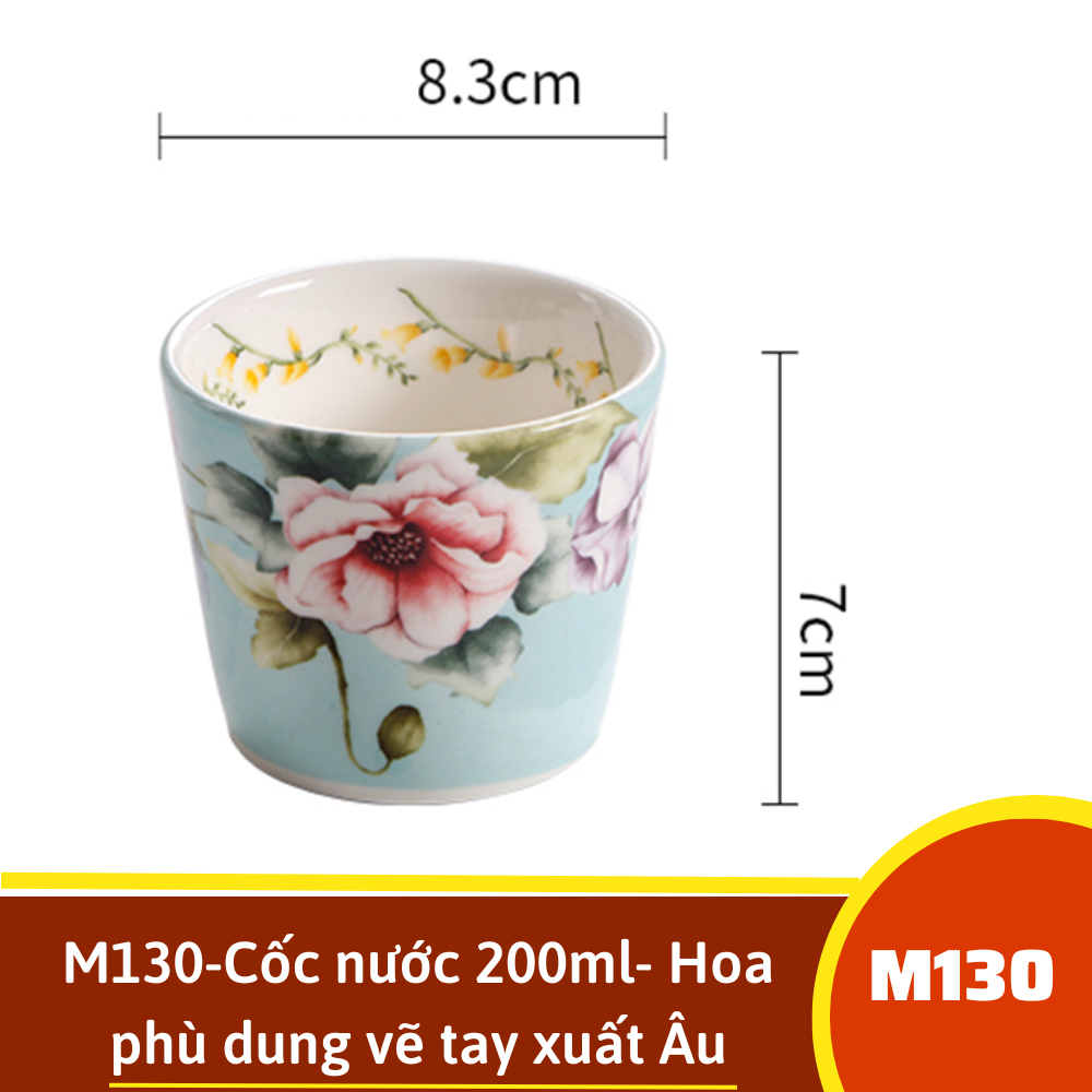 M130-Cốc nước 200ml- Hoa phù dung vẽ tay xuất Âu