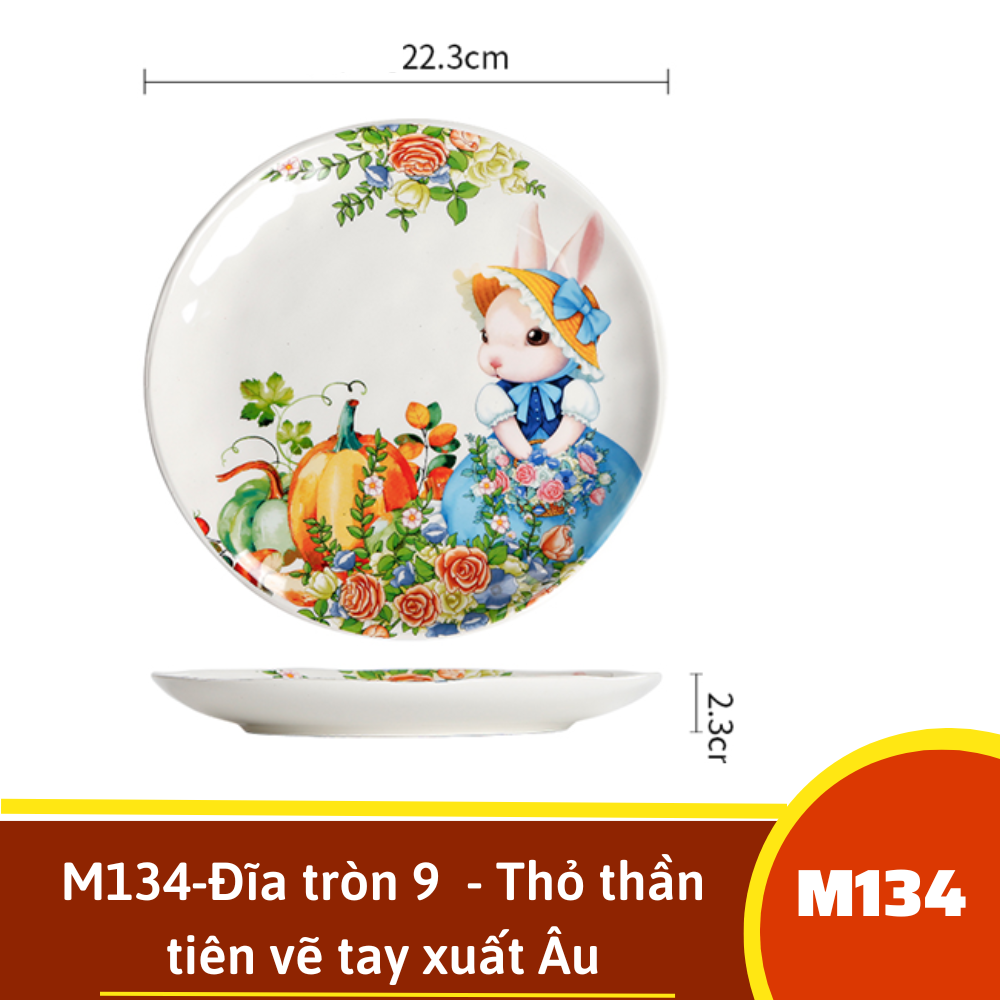M134-Đĩa tròn 9  - Thỏ thần tiên vẽ tay xuất Âu