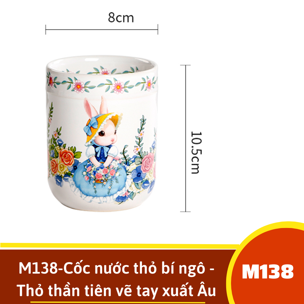 M138-Cốc nước thỏ bí ngô - Thỏ thần tiên vẽ tay xuất Âu