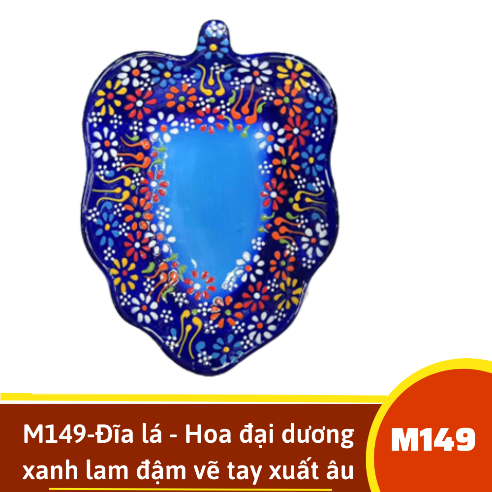 M149-Đĩa lá - Hoa đại dương xanh lam đậm vẽ tay xuất âu