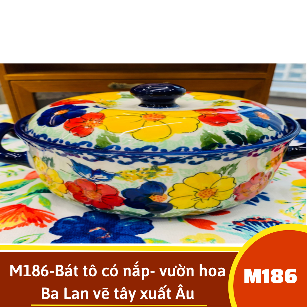 M186-Bát tô có nắp- vườn hoa Ba Lan vẽ tây xuất Âu