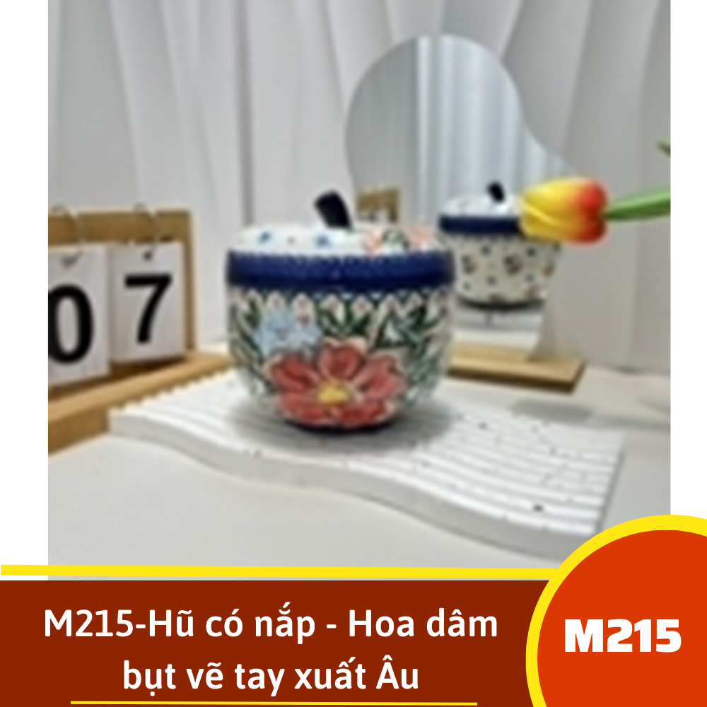 M215-Hũ có nắp - Hoa dâm bụt vẽ tay xuất Âu