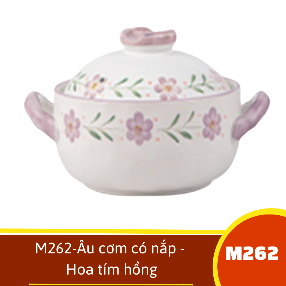 M262-Âu cơm có nắp - Hoa tím hồng