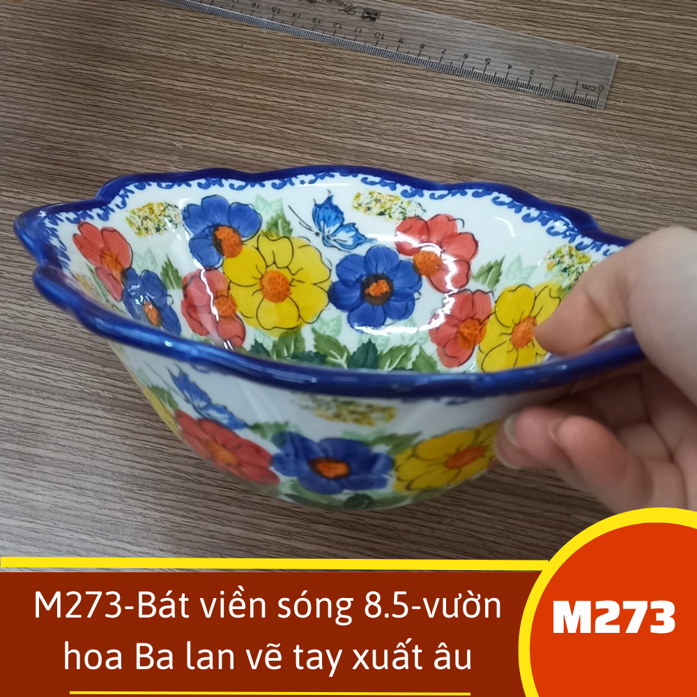 M273-Bát viền sóng 8.5-vườn hoa Ba lan vẽ tay xuất âu