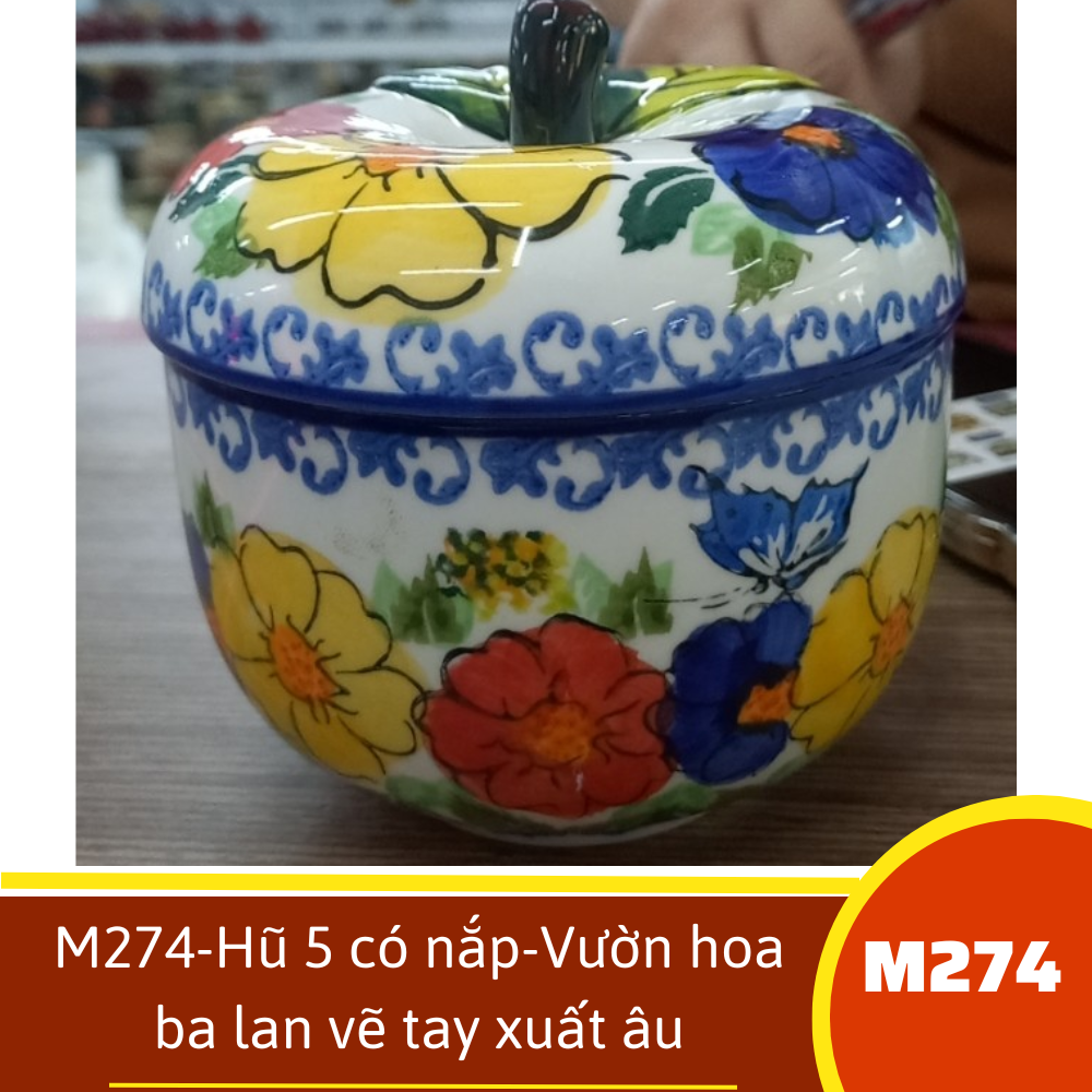 M274-Hũ 5 có nắp-Vườn hoa ba lan vẽ tay xuất âu