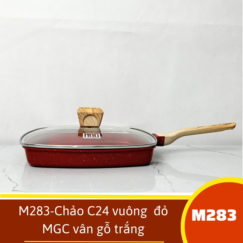 M283-Chảo C24 vuông  đỏ MGC vân gỗ trắng