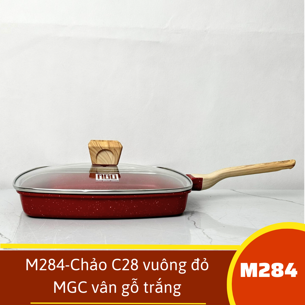 M284-Chảo C28 vuông đỏ MGC vân gỗ trắng