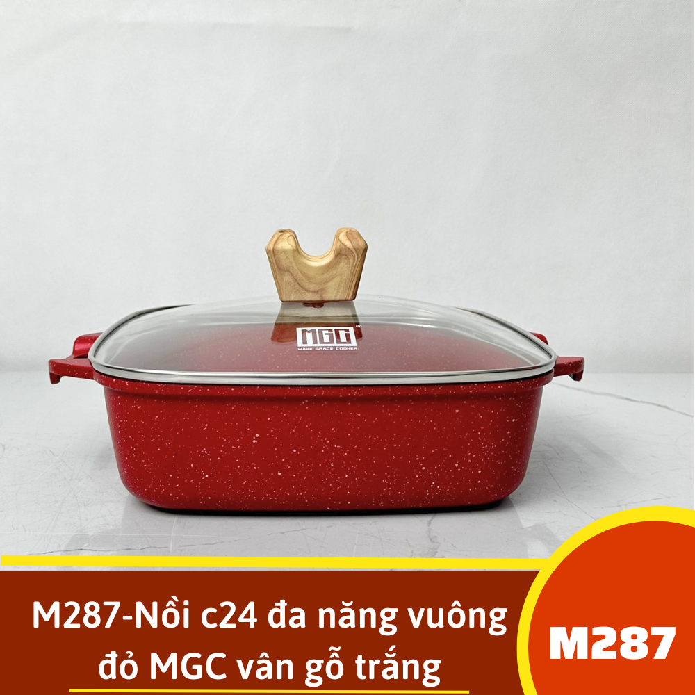 M287-Nồi c24 đa năng vuông đỏ MGC vân gỗ trắng