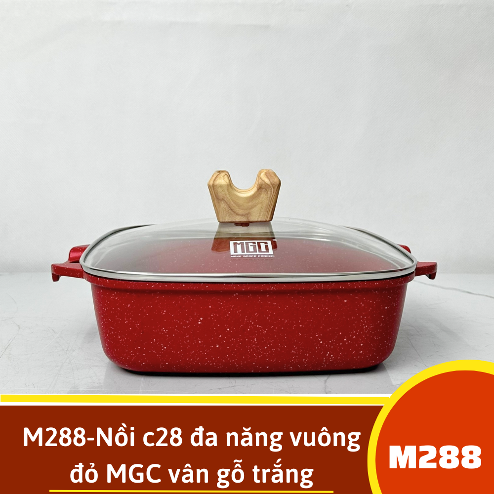 M288-Nồi c28 đa năng vuông đỏ MGC vân gỗ trắng