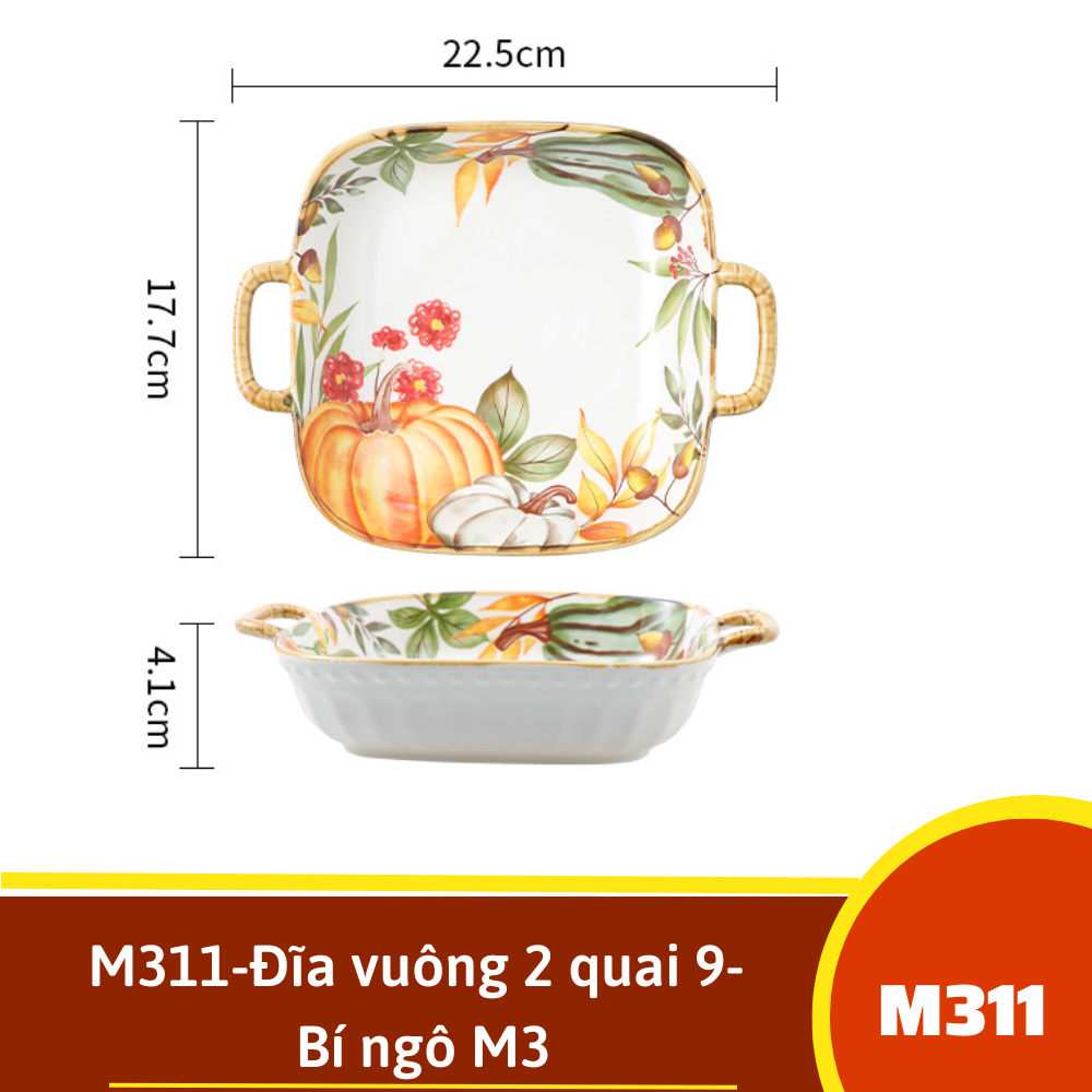 M311-Đĩa vuông 2 quai 9- Bí ngô M3