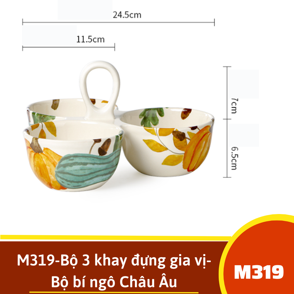 M319-Bộ 3 khay đựng gia vị- Bộ bí ngô Châu Âu