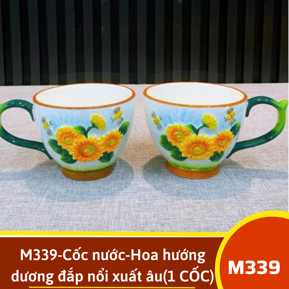 M339-Cốc nước-Hoa hướng dương đắp nổi xuất âu
