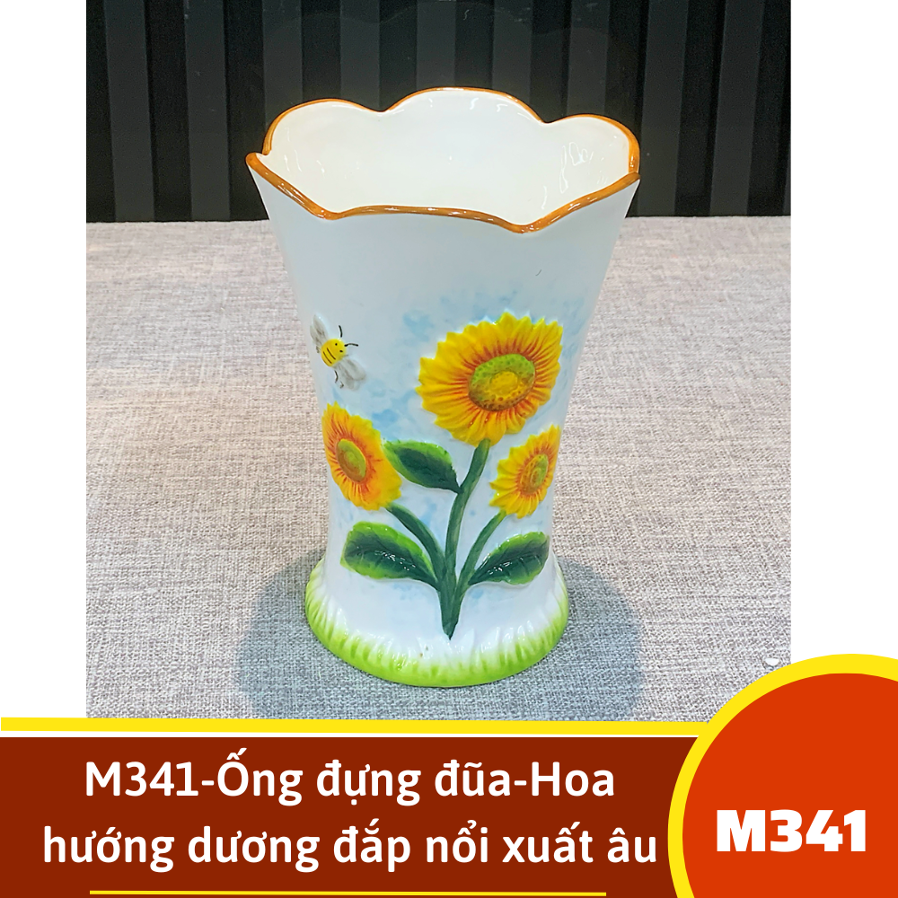 M341-Ống đựng đũa-Hoa hướng dương đắp nổi xuất âu