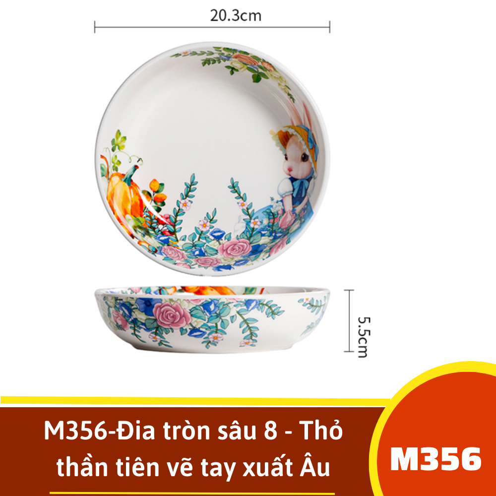 M356-Đia tròn sâu 8 - Thỏ thần tiên vẽ tay xuất Âu