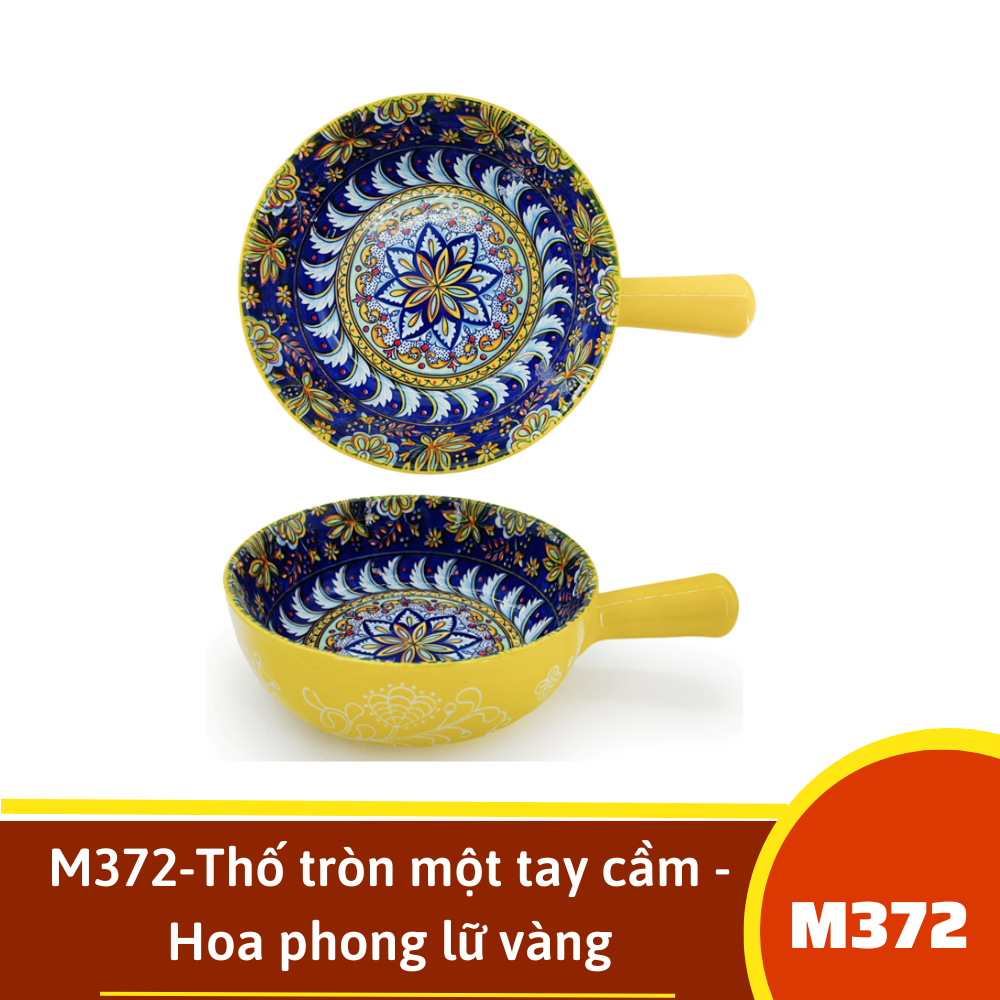M372-Thố tròn một tay cầm - Hoa phong lữ vàng