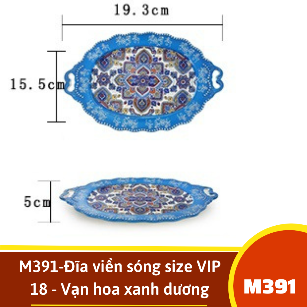 M391-Đĩa viền sóng size VIP 18 - Vạn hoa xanh dương