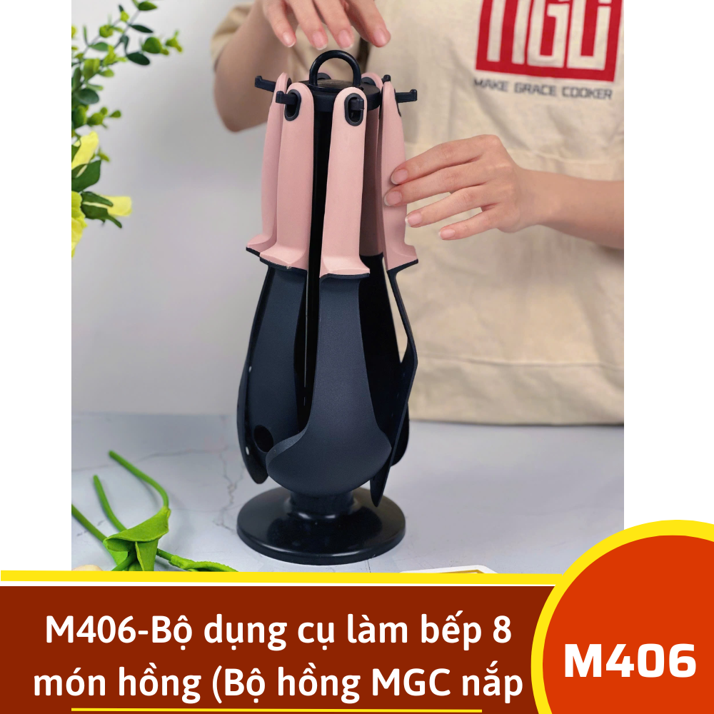 M406-Bộ dụng cụ làm bếp 8 món hồng (Bộ hồng MGC nắp cn)
