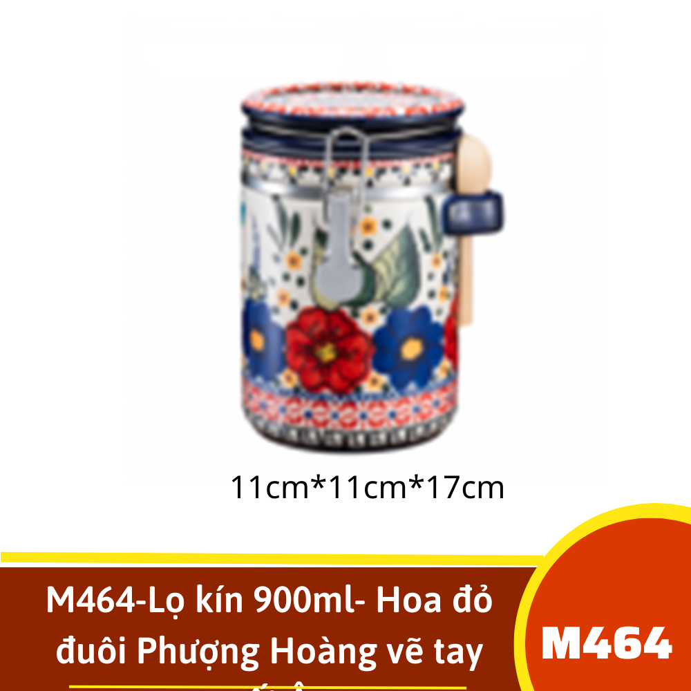 M464-Lọ kín 900ml- Hoa đỏ đuôi Phượng Hoàng vẽ tay xuất Âu