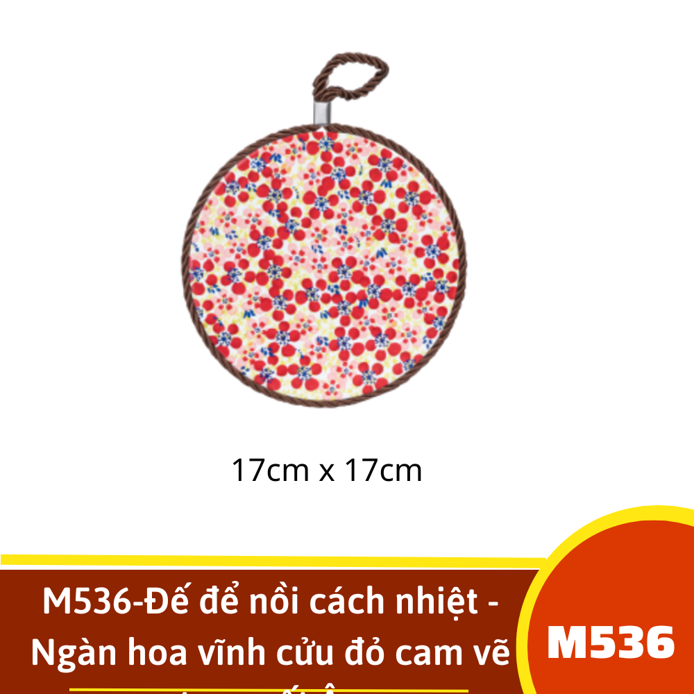 M536-Đế để nồi cách nhiệt - Ngàn hoa vĩnh cửu đỏ cam vẽ tay xuất Âu
