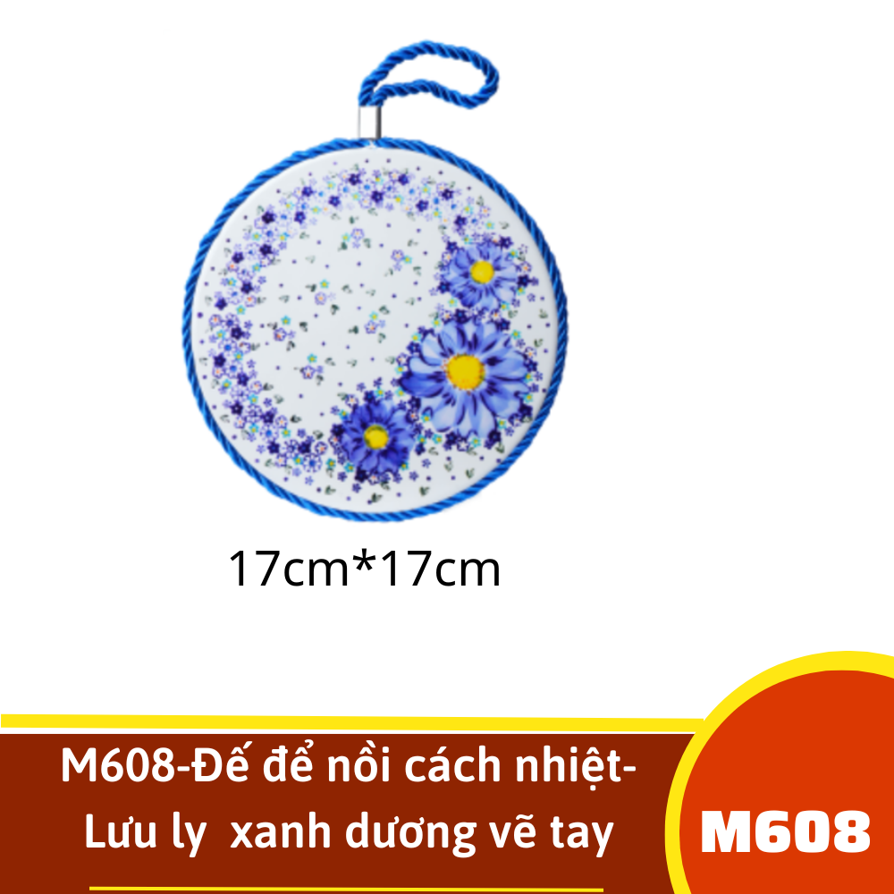 M608-Đế để nồi cách nhiệt- Lưu ly  xanh dương vẽ tay xuất Âu