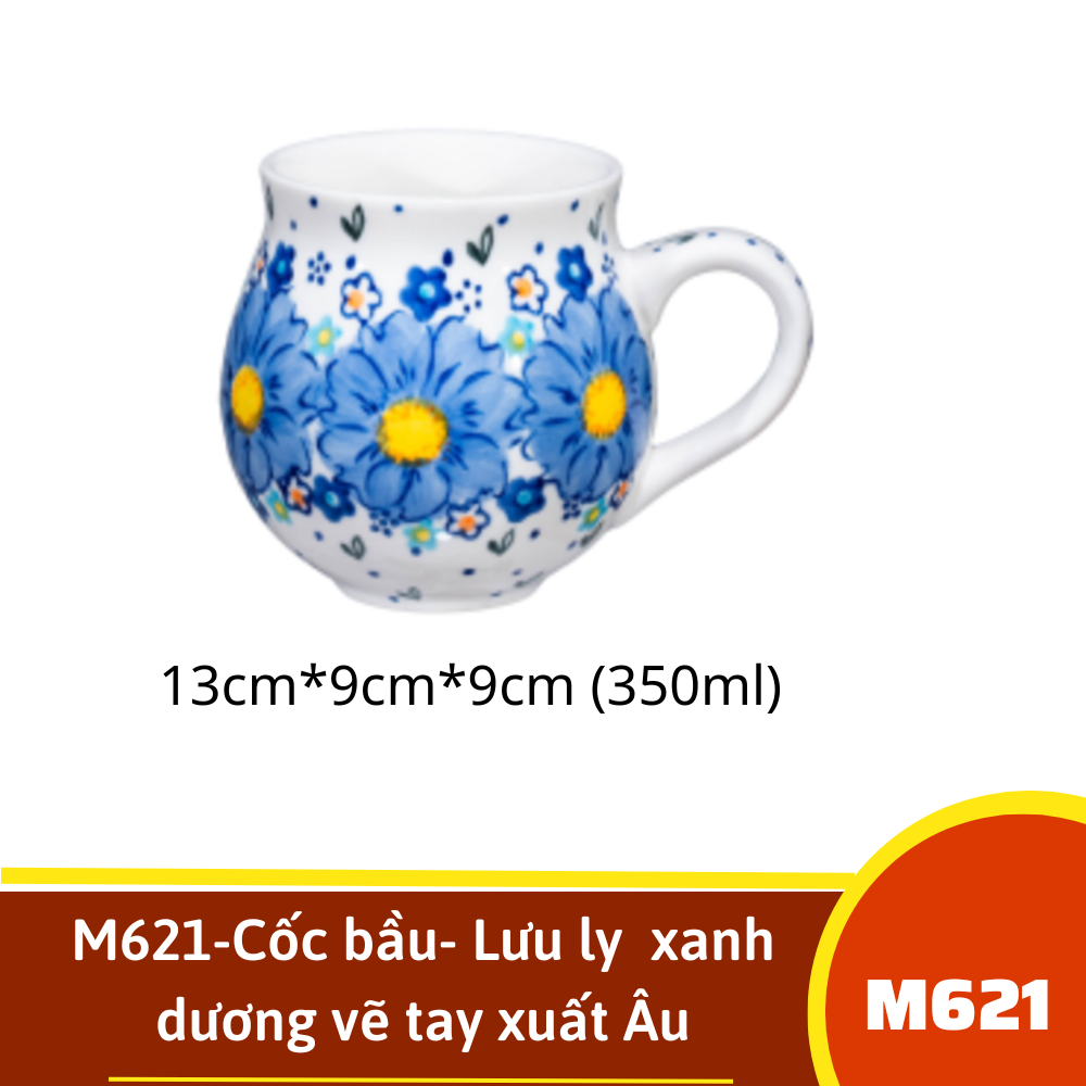 M621-Cốc bầu- Lưu ly  xanh dương vẽ tay xuất Âu